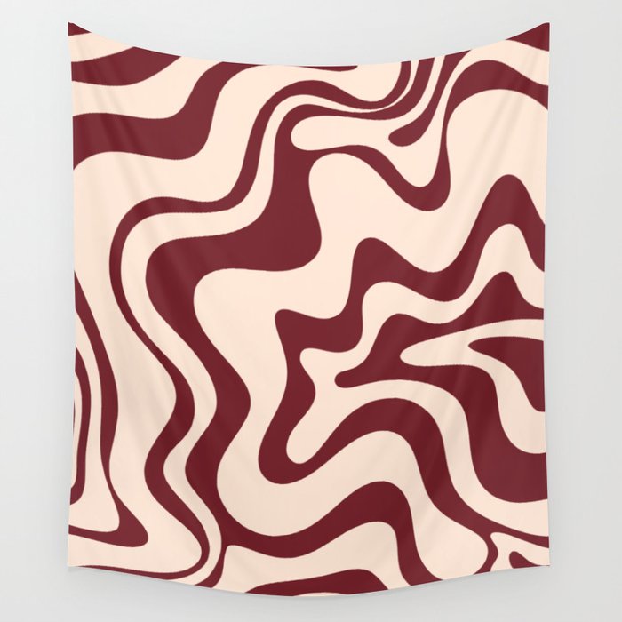 Retro Liquid Swirl Abstract Pattern in Cinnamon Cocoa and Cream  Wall Tapestry Gallery Image 4