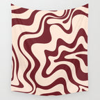 Retro Liquid Swirl Abstract Pattern in Cinnamon Cocoa and Cream  Wall Tapestry Gallery Image 4