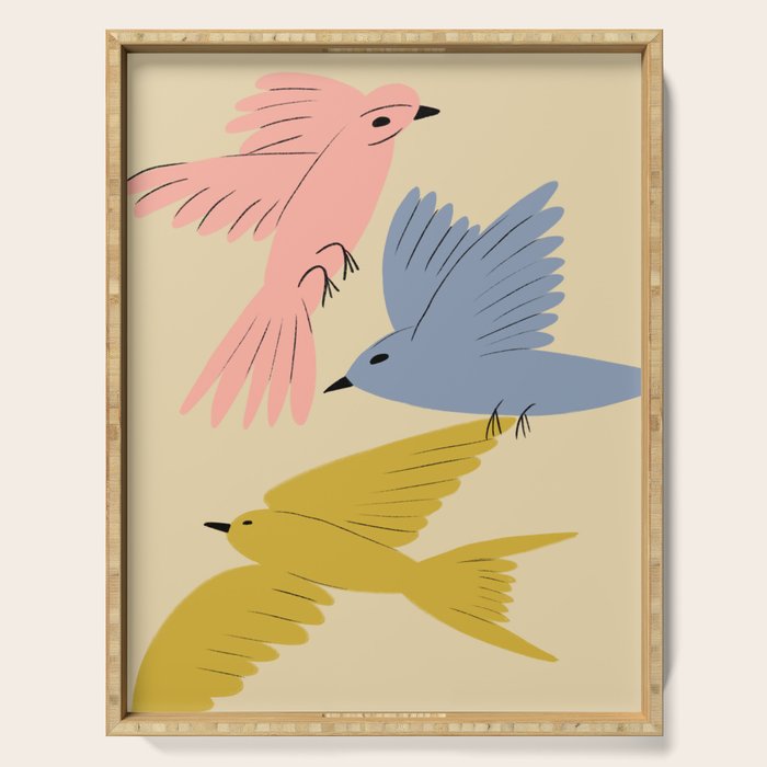 Flying Birds - Pastel Colors  Serving Tray Gallery Image 1