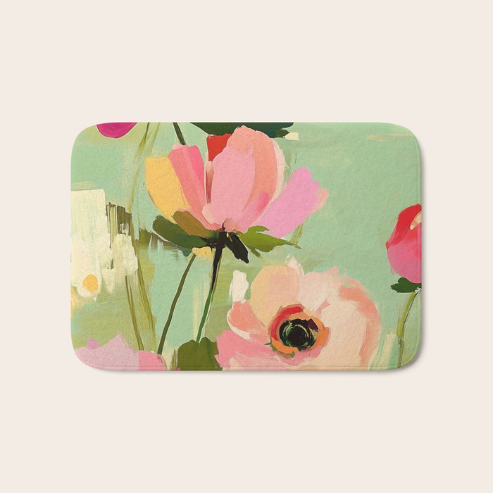Bold Impressionist Floral Pattern Bath Mat Gallery Image 1