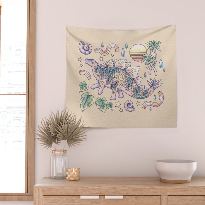 Jurassic Days, Jurassic Nights: Stegosaurus | Dinosaur Tropical Art Wall Tapestry Gallery Image 2