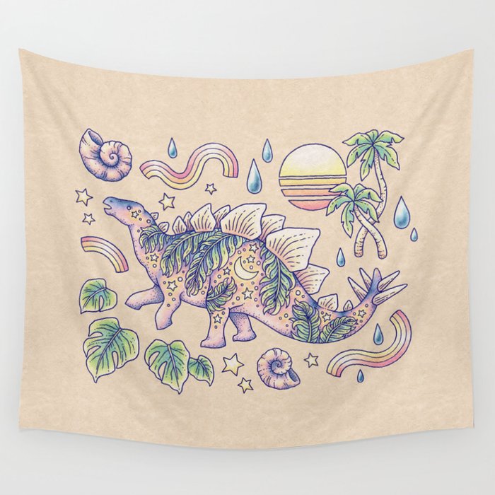  Jurassic Days, Jurassic Nights: Stegosaurus | Dinosaur Tropical Art Wall Tapestry Gallery Image 1