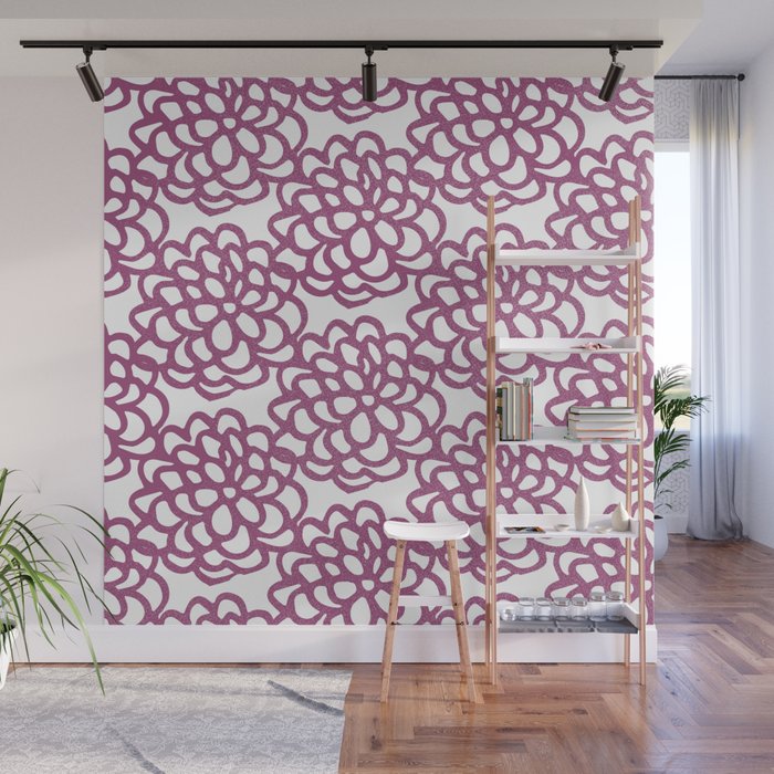 dahlia: purple floral pattern Wall Mural Gallery Image 1