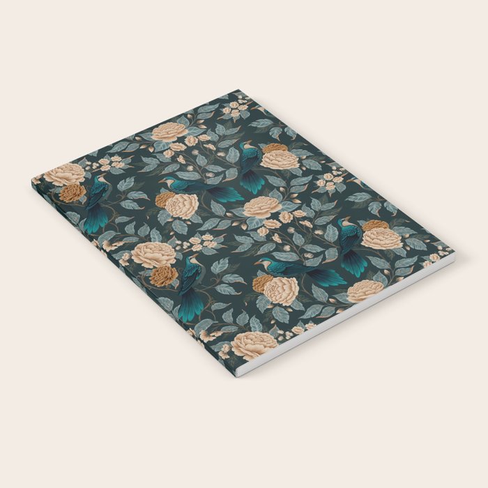 Spring Song - Dark Teal Birds and Floral Print Notebook Gallery Image 1