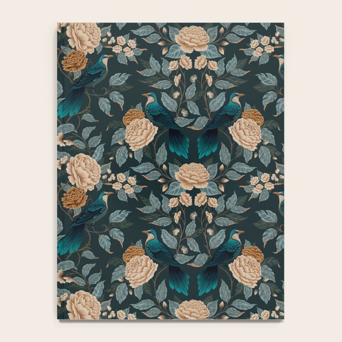 Spring Song - Dark Teal Birds and Floral Print Notebook Gallery Image 4