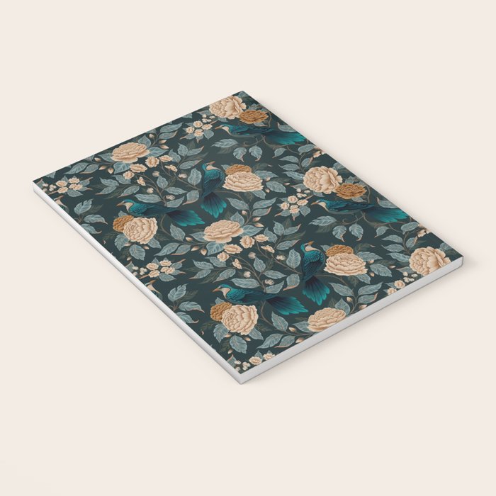 Spring Song - Dark Teal Birds and Floral Print Notebook Gallery Image 3