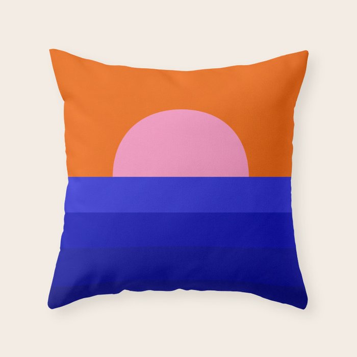 Abstract geo Sunset in blue and orange 3/3 Throw Pillow Gallery Image 1