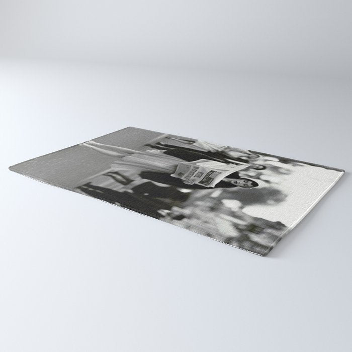 Roaring Twenties French Flapper Girl Reading Newspaper on the Street, Paris female portrait black and white photography - photographs Rug Gallery Image 3