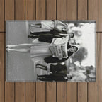 Roaring Twenties French Flapper Girl Reading Newspaper on the Street, Paris female portrait black and white photography - photographs Outdoor Rug Gallery Image 1
