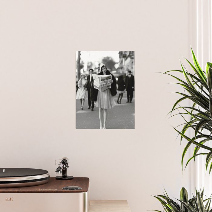 Roaring Twenties French Flapper Girl Reading Newspaper on the Street, Paris female portrait black and white photography - photographs Poster Gallery Image 2