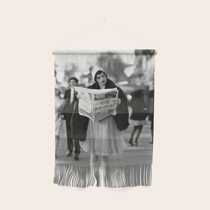 Roaring Twenties French Flapper Girl Reading Newspaper on the Street, Paris female portrait black and white photography - photographs Wall Hanging Gallery Image 1