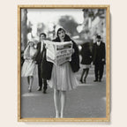 Roaring Twenties French Flapper Girl Reading Newspaper on the Street, Paris female portrait black and white photography - photographs Serving Tray Gallery Image 1