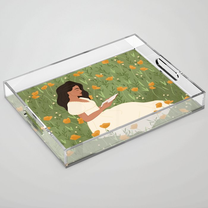 Reading in the Poppies  Acrylic Tray Gallery Image 1