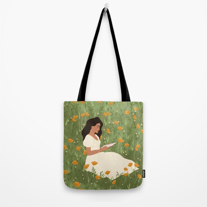 Reading in the Poppies  Tote Bag Gallery Image 2