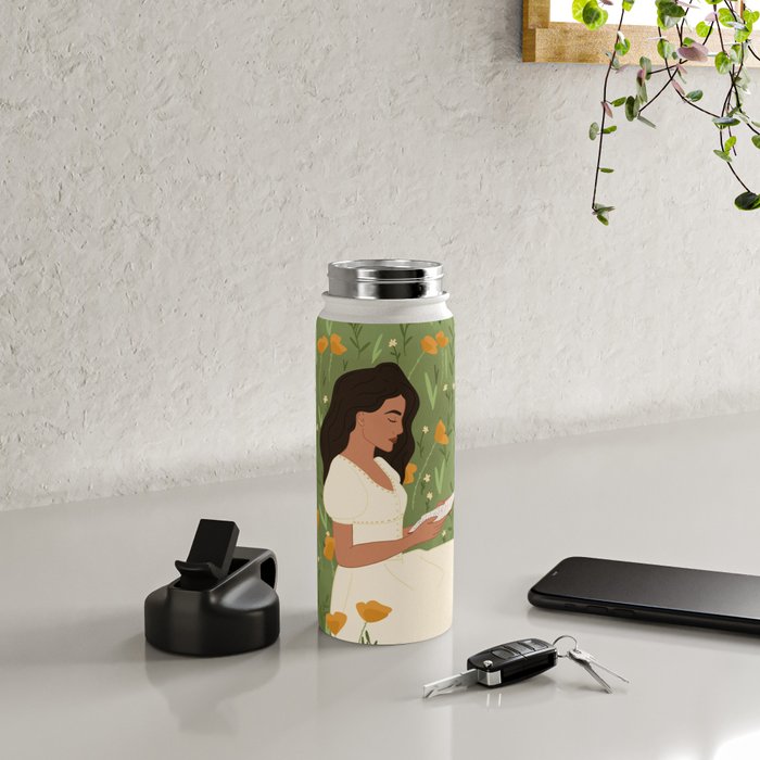 Reading in the Poppies  Water Bottle Gallery Image 4