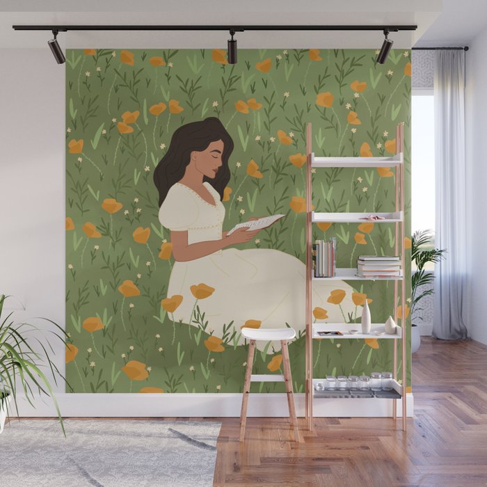 Reading in the Poppies  Wall Mural Gallery Image 1