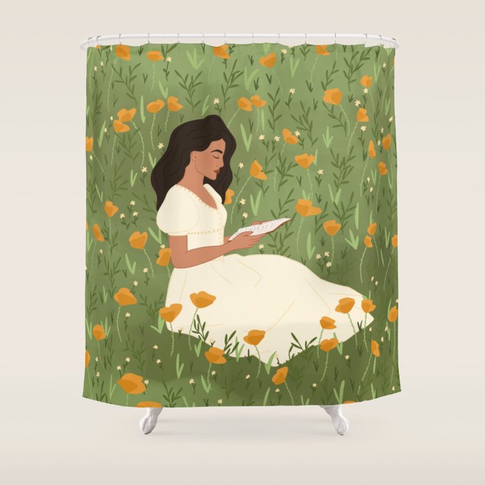 Reading in the Poppies  Shower Curtain Gallery Image 1
