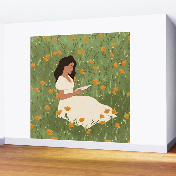Reading in the Poppies  Wall Mural Gallery Image 2