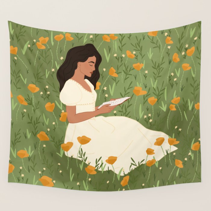 Reading in the Poppies  Wall Tapestry Gallery Image 4