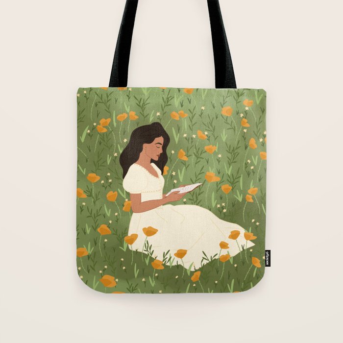 Reading in the Poppies  Tote Bag Gallery Image 1