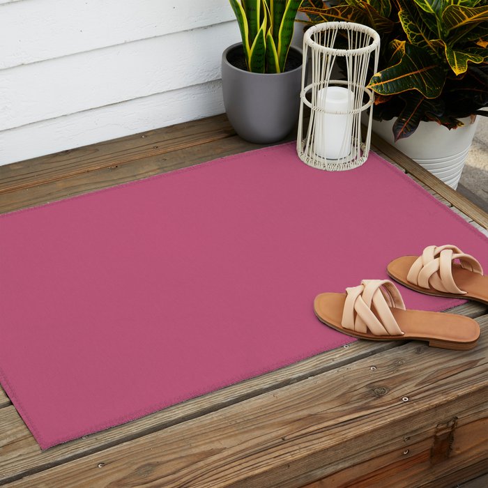Rose Pink Solid Color Outdoor Rug Gallery Image 2