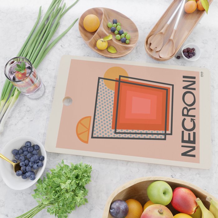 Retro Cocktail Print Negroni Pink Orange Cutting Board Gallery Image 2