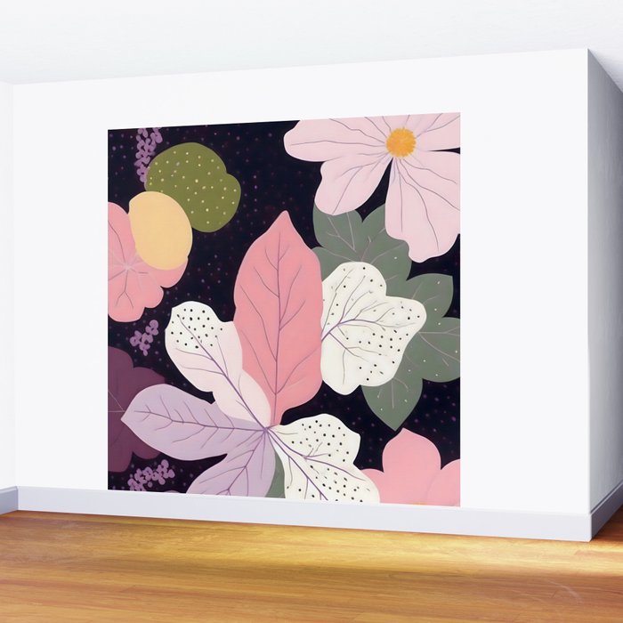 Hope Blossoms, Nature Botanical Dark Garden, Positivity Blush Pastel Bohemian, Vintage Illustration Painting Neutral Eclectic Plants Wall Mural Gallery Image 2