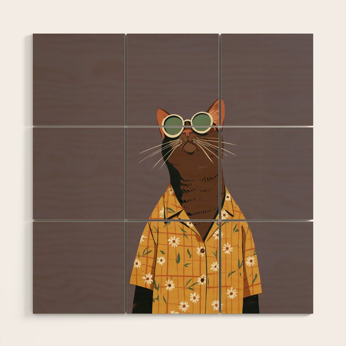Cool Cat in Summer Shirt Wood Wall Art Gallery Image 1