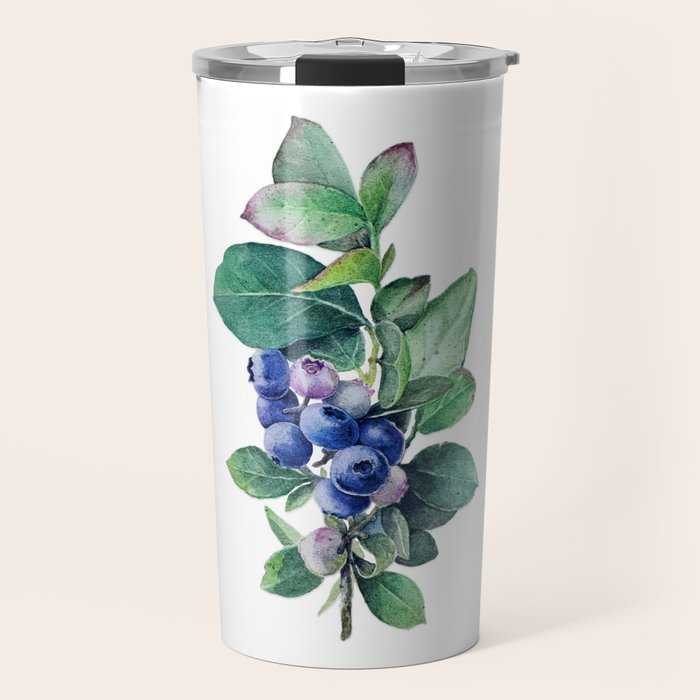 Blueberry branches painted in watercolor Travel Mug Gallery Image 1