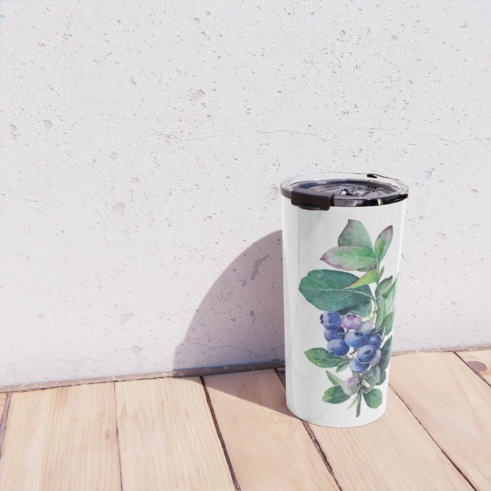 Blueberry branches painted in watercolor Travel Mug Gallery Image 4