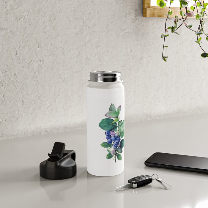 Blueberry branches painted in watercolor Water Bottle Gallery Image 4