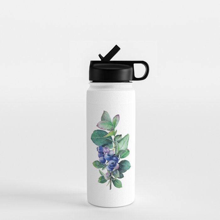 Blueberry branches painted in watercolor Water Bottle Gallery Image 1