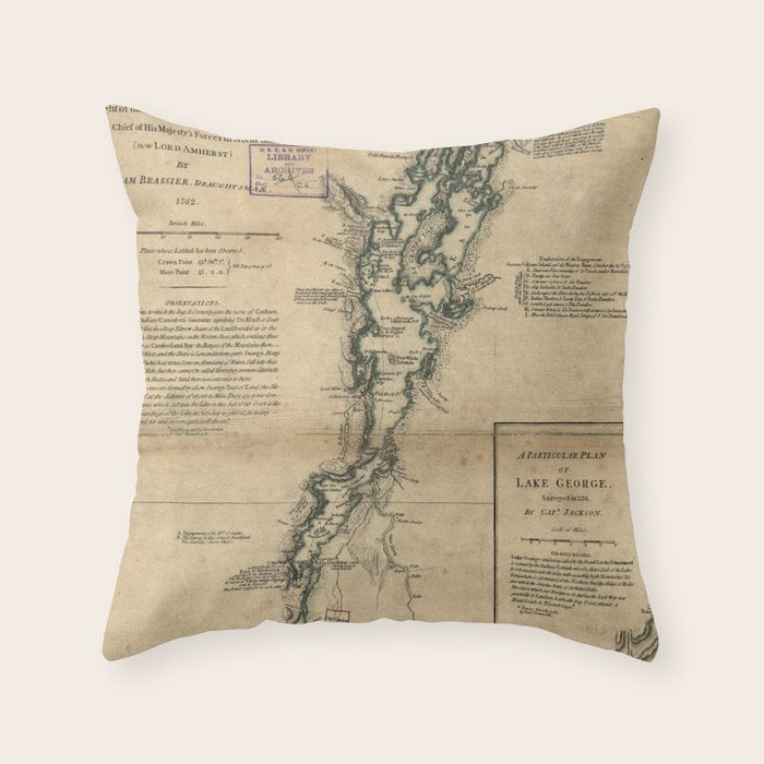 Vintage Map of Lake Champlain & Lake George (1776) Throw Pillow Gallery Image 1