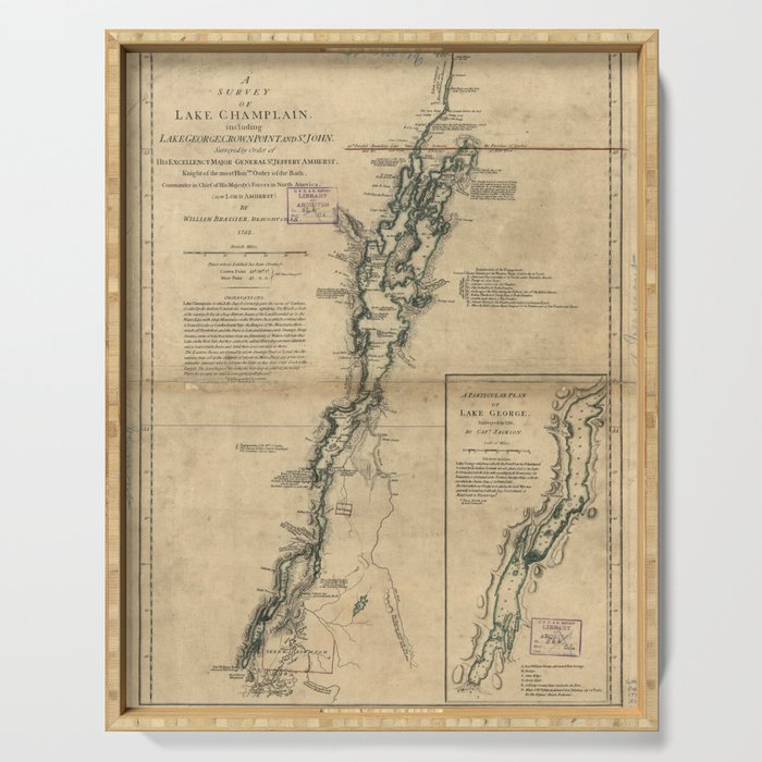 Vintage Map of Lake Champlain & Lake George (1776) Serving Tray Gallery Image 1