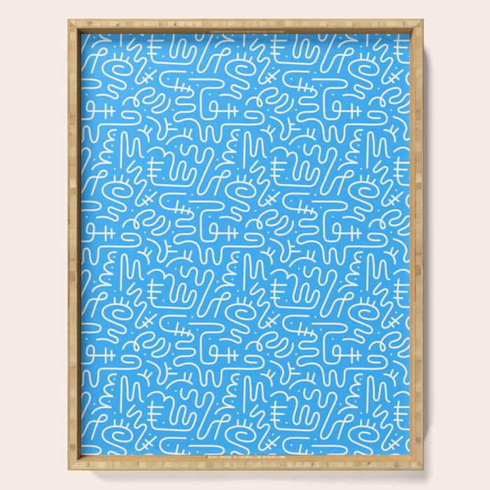 Colorful abstract fun line doodle art pattern Serving Tray Gallery Image 1
