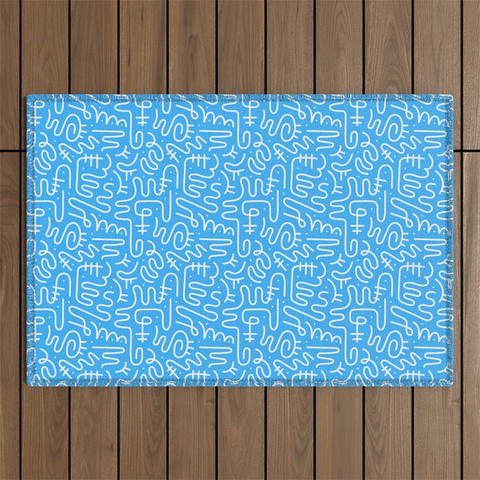 Colorful abstract fun line doodle art pattern Outdoor Rug Gallery Image 1