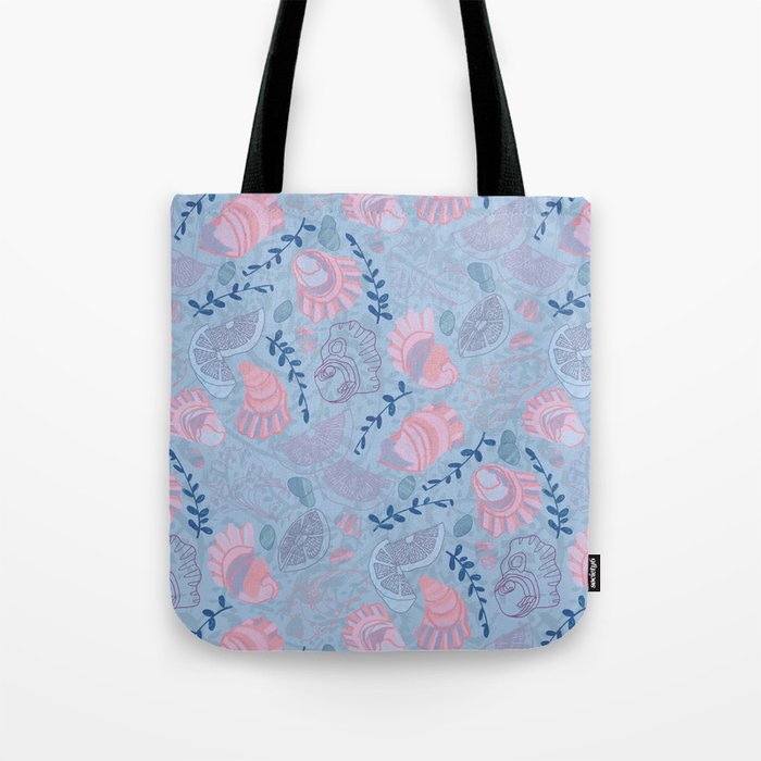 Coastal Oysters on the Beach in Sea Blue & Lavender Tote Bag Gallery Image 1