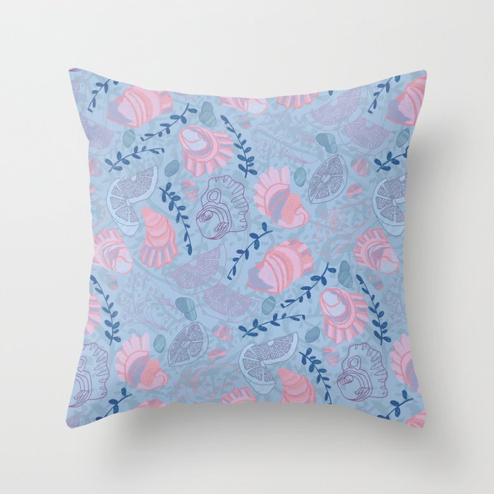 Coastal Oysters on the Beach in Sea Blue & Lavender Throw Pillow Gallery Image 6
