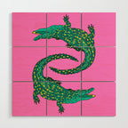 Crocodiles (Pink and Green) Wood Wall Art Gallery Image 1