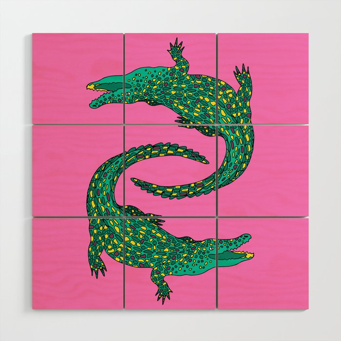 Crocodiles (Pink and Green) Wood Wall Art Gallery Image 1