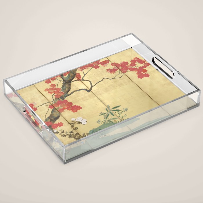 Maple Tree Japanese Edo Period Six-Panel Gold Leaf Screen Acrylic Tray Gallery Image 1