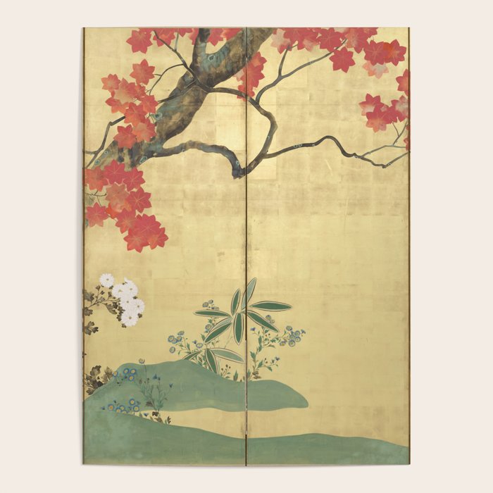 Maple Tree Japanese Edo Period Six-Panel Gold Leaf Screen Poster Gallery Image 4