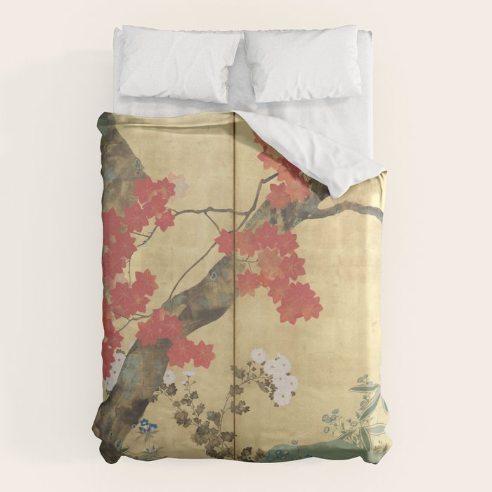 Maple Tree Japanese Edo Period Six-Panel Gold Leaf Screen Duvet Cover Gallery Image 1