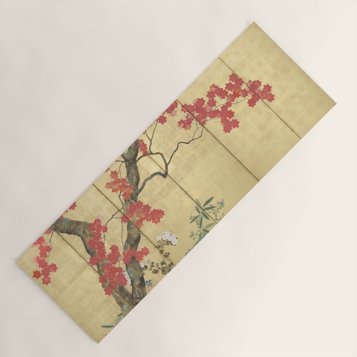 Maple Tree Japanese Edo Period Six-Panel Gold Leaf Screen Yoga Mat Gallery Image 1