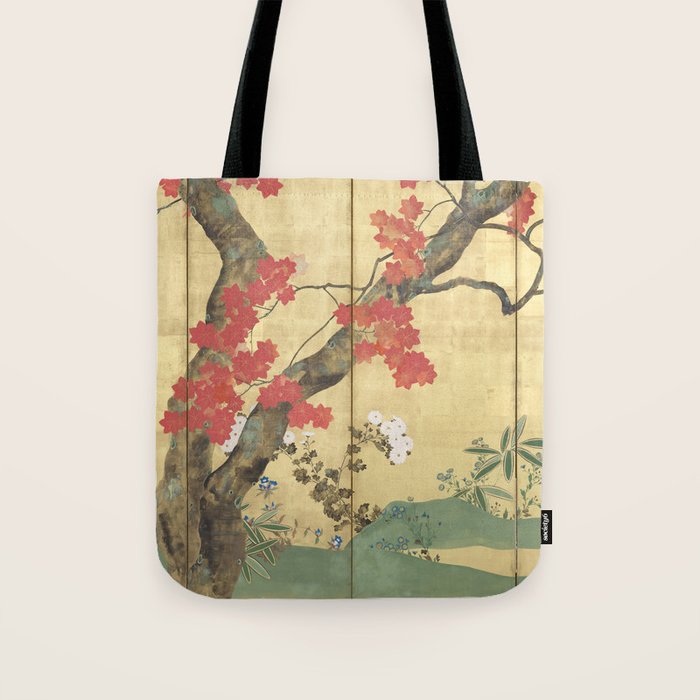 Maple Tree Japanese Edo Period Six-Panel Gold Leaf Screen Tote Bag Gallery Image 1