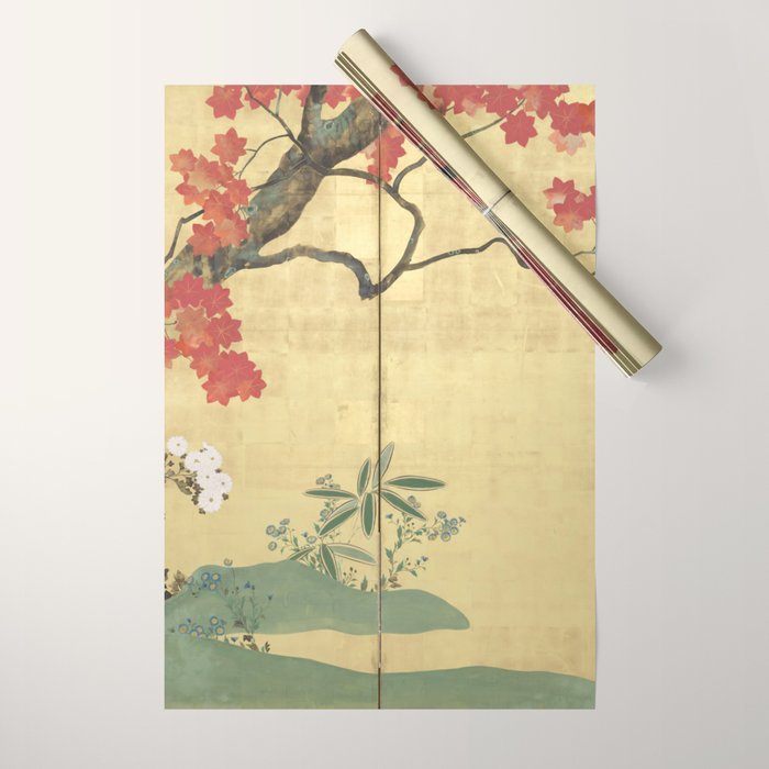 Maple Tree Japanese Edo Period Six-Panel Gold Leaf Screen Wrapping Paper Gallery Image 1