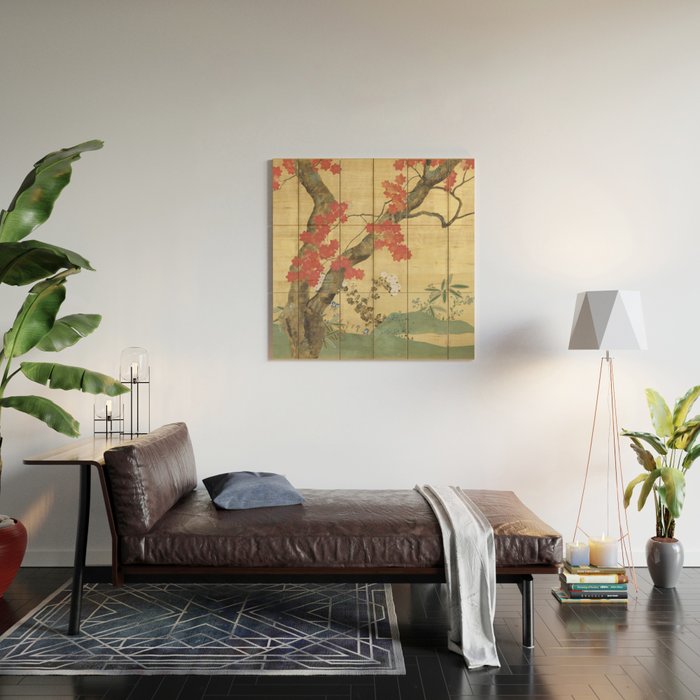 Maple Tree Japanese Edo Period Six-Panel Gold Leaf Screen Wood Wall Art Gallery Image 2