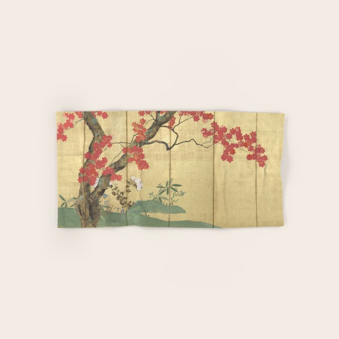 Maple Tree Japanese Edo Period Six-Panel Gold Leaf Screen Bath Towel Gallery Image 1