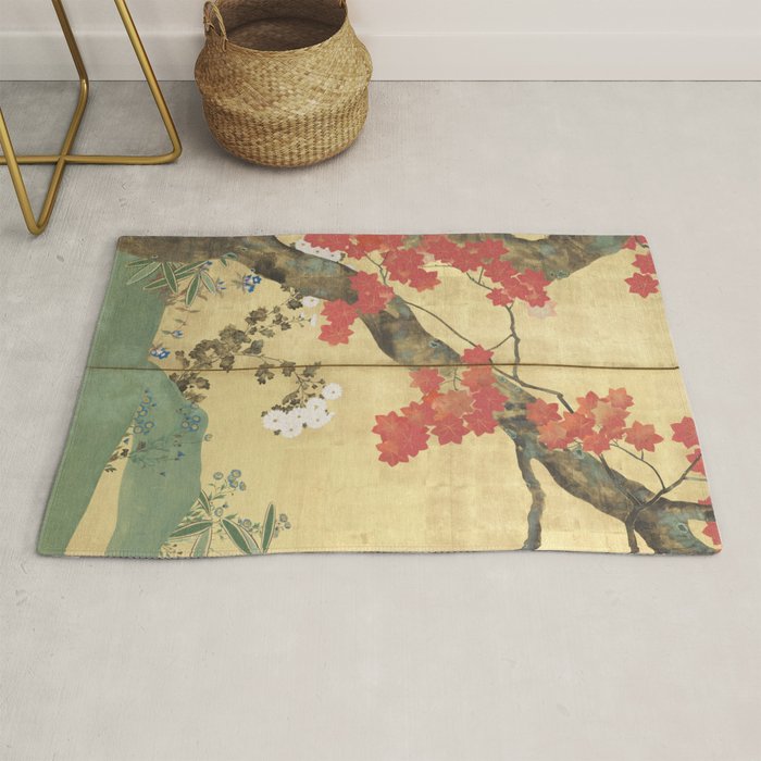 Maple Tree Japanese Edo Period Six-Panel Gold Leaf Screen Rug Gallery Image 1
