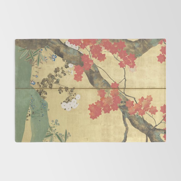 Maple Tree Japanese Edo Period Six-Panel Gold Leaf Screen Rug Gallery Image 2